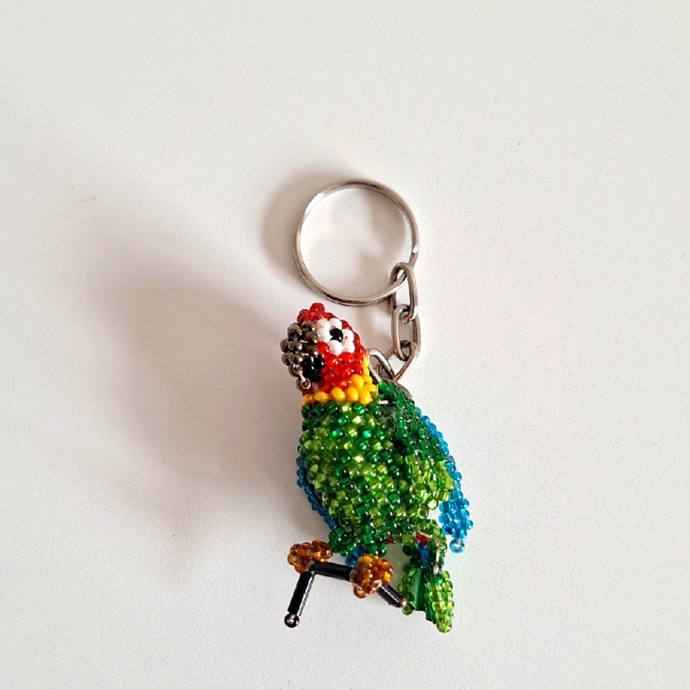 Vibrant Parrot Beaded Keychain